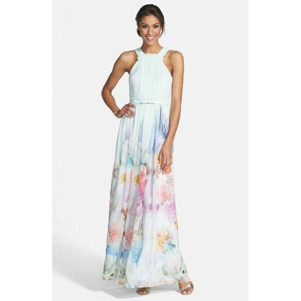 Ted Baker Watercolor Floral Beula Maxi Gown Dress XS Bridesmaid Formal Party